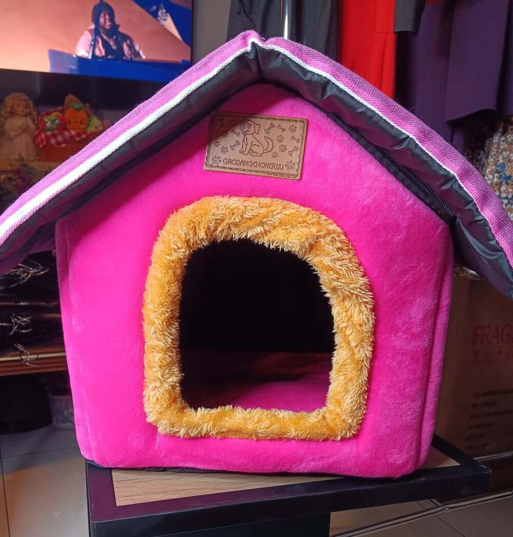 Pink Plush Indoor Pet House for Dogs and Cats